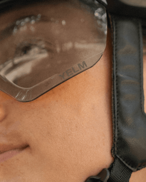 Adult riding helmet and vest bundle with grey magnetic lenses